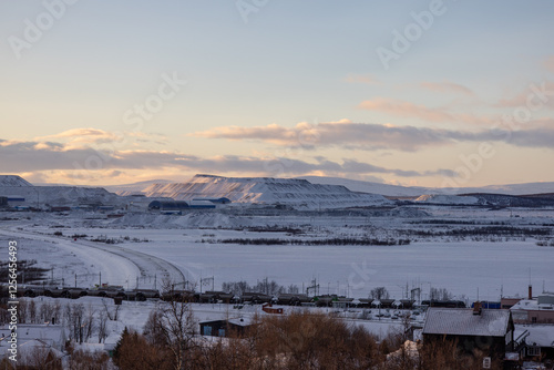 View of the new residential area by Luossavaara with low standing sun.