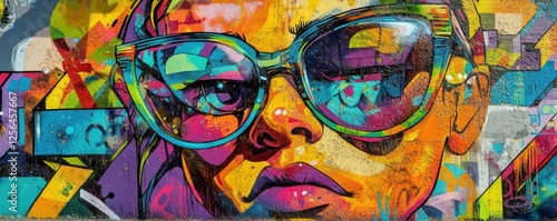 Wallpaper Mural Vibrant street art mural of a female portrait with oversized glasses Torontodigital.ca