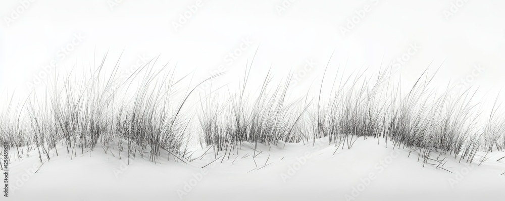 Fototapeta premium Minimalist winter landscape with snow-covered grass