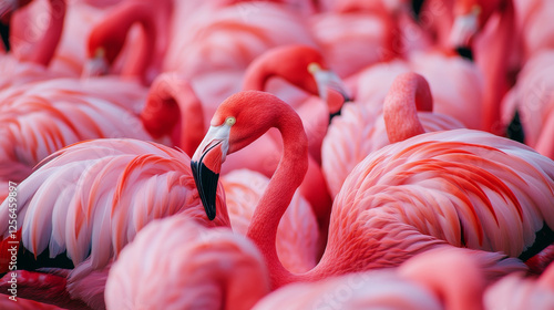 Vector seamless background of flamingos. Chaotic Flamingo