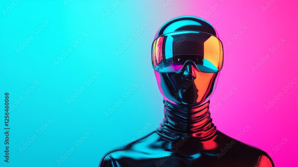 Abstract liquid metal humanoid, glowing reflections forming ever-changing colors Abstract liquid metal humanoid, glowing reflections forming ever-changing colors