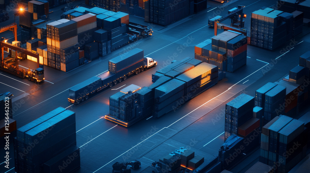 Cargo delivery on a dark background. Cargo delivery from blue points. Vector illustration Cargo delivery on a dark background. Cargo delivery from blue points. Vector illustration