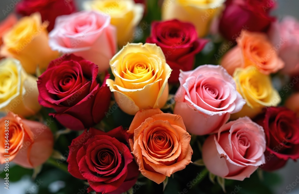 Closeup of colorful roses bunch. Seamless background, red, yellow, pink, orange color palette. Floral texture for Valentine day, love, anniversary, romantic, wedding greeting cards. Closeup of colorful roses bunch. Seamless background, red, yellow, pink, orange color palette. Floral texture for Valentine day, love, anniversary, romantic, wedding greeting cards.