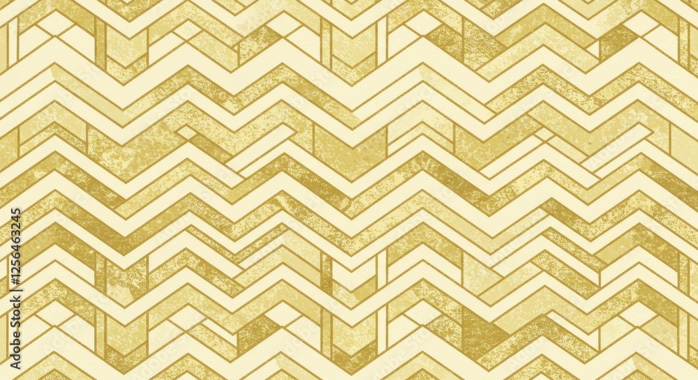 A seamless geometric pattern featuring gold interlocking zigzag lines on a light cream background A seamless geometric pattern featuring gold interlocking zigzag lines on a light cream background