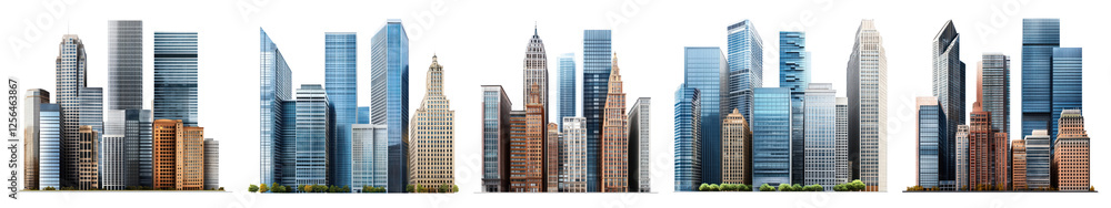 PNG Modern urban skyline illustration, element set on transparent background PNG Modern urban skyline illustration, element set on transparent background