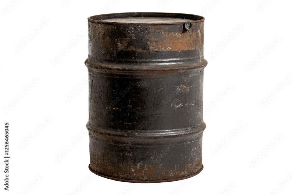 Large, rusty barrel sits on a white background Large, rusty barrel sits on a white background