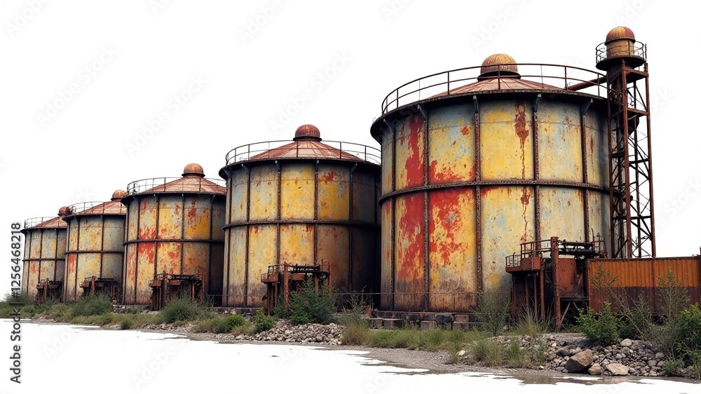 Industrial Plant Pollution Storage Tanks - Dramatic Image Industrial Plant Pollution Storage Tanks - Dramatic Image
