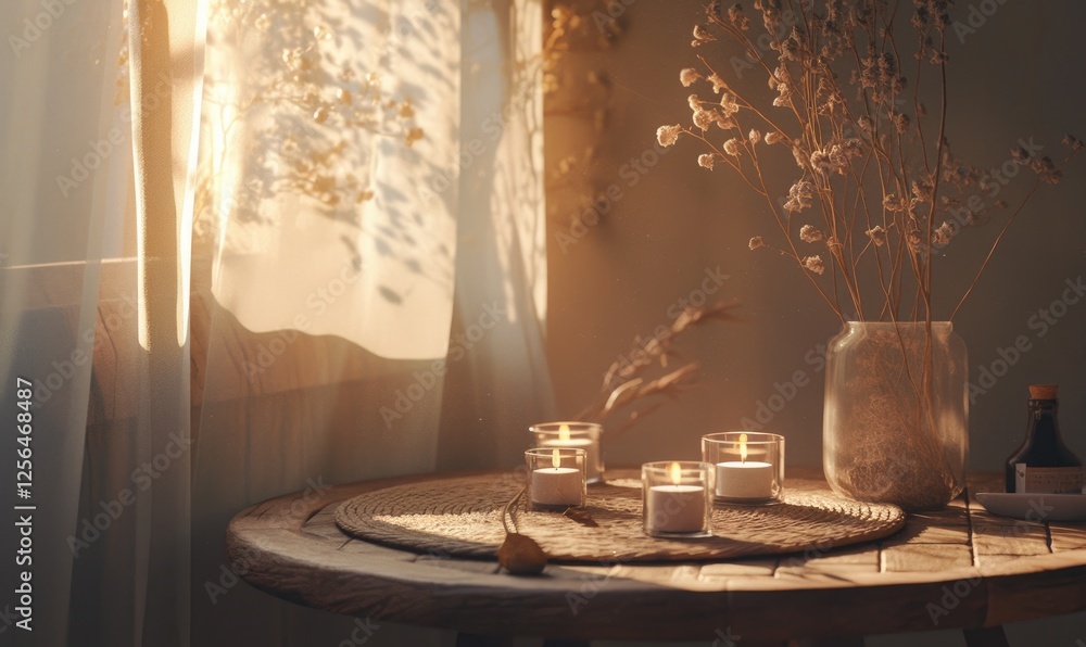 Obraz premium A table with candles and flowers on it