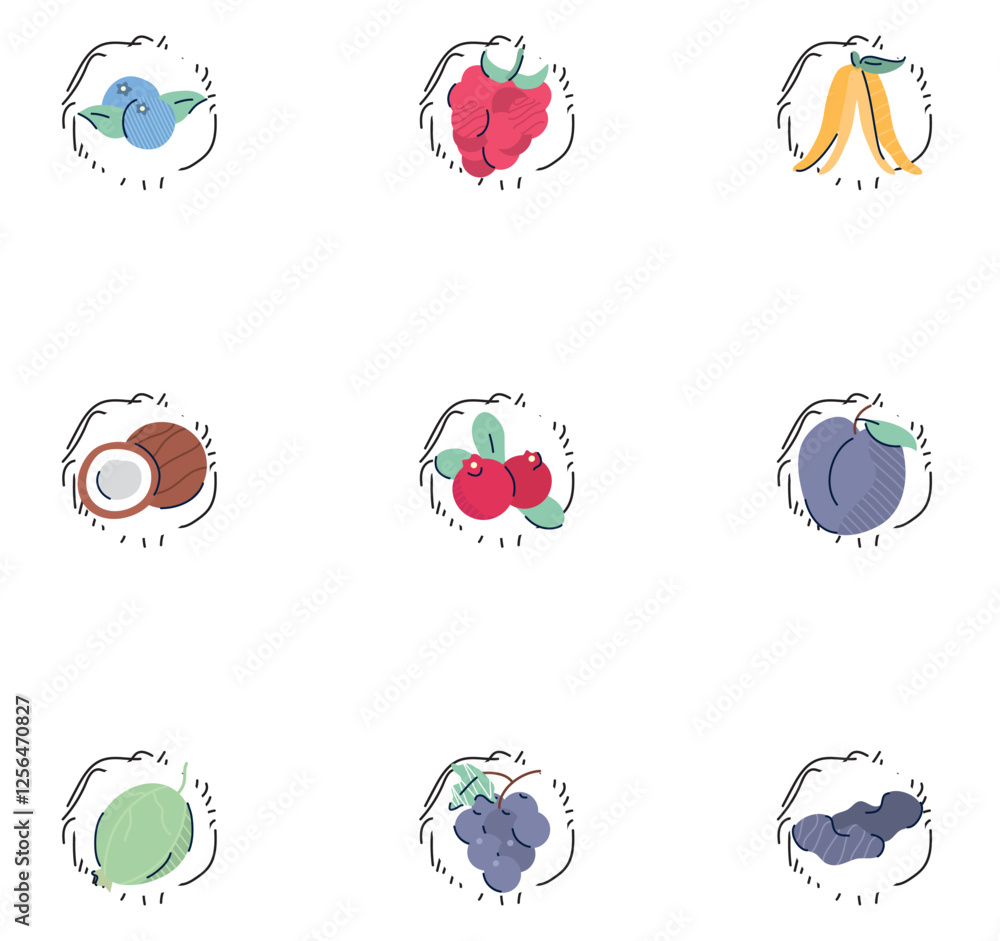 set of fruit vector icons with white background set of fruit vector icons with white background