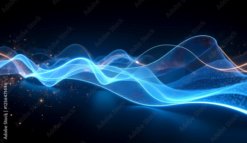 Futuristic digital artwork featuring glowing blue light trails forming intricate wave patterns on a dark background. A mesmerizing sci-fi aesthetic with a sense of motion, energy, and technology. Futuristic digital artwork featuring glowing blue light trails forming intricate wave patterns on a dark background. A mesmerizing sci-fi aesthetic with a sense of motion, energy, and technology.