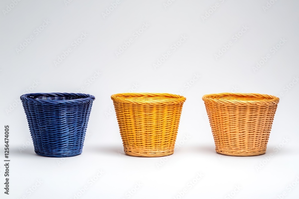 Stylish Straw Wicker Basket Set for Home and Picnic Decor or Food Storage - Colorful and Retro Design with Isolated Background Stylish Straw Wicker Basket Set for Home and Picnic Decor or Food Storage - Colorful and Retro Design with Isolated Background