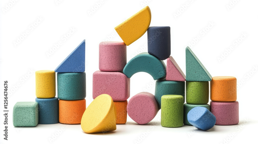 Little child plays with colorful toy blocks. Educational and imaginative toys and games for young children. Little child plays with colorful toy blocks. Educational and imaginative toys and games for young children.