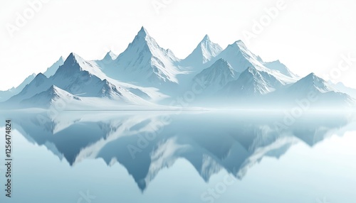 Wallpaper Mural Crystal mountain lake reflects snowy peaks in serene 3D render. Isolated on white backdrop. Tranquil scene for winter holiday or vacation themes. Alpine nature, glaciers, ice. Torontodigital.ca