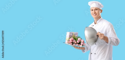Male chef with gift and tul...