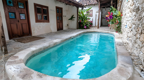 Wallpaper Mural Tropical courtyard pool, tranquil oasis, vacation getaway Torontodigital.ca