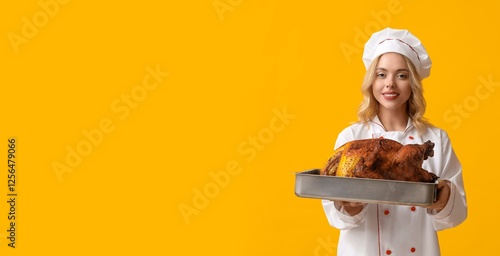 Young female chef with tast...