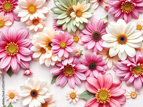 Pastel Floral Symphony on Patterned Canvas