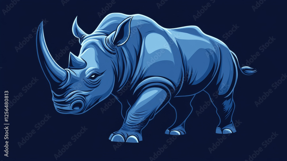 Fototapeta premium Vector logo Rhino. Brand logo in the shape of a Rhino. Blue style