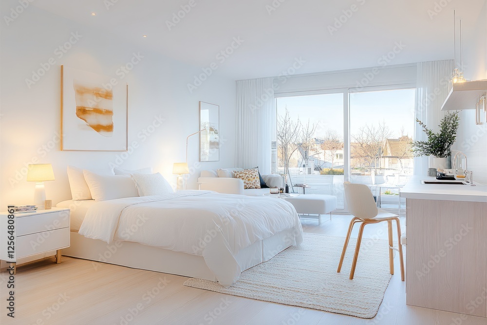 Light Pastel Scandinavian Studio Apartment with Generative AI Design and Big Window Living Space Light Pastel Scandinavian Studio Apartment with Generative AI Design and Big Window Living Space