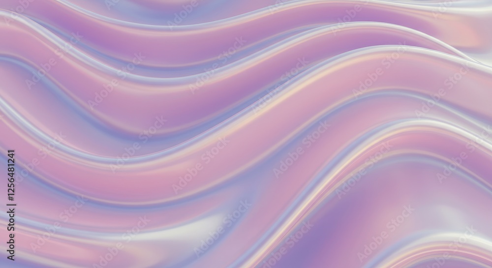 Fototapeta premium An abstract close-up view of flowing silk waves with a reflective iridescent surface
