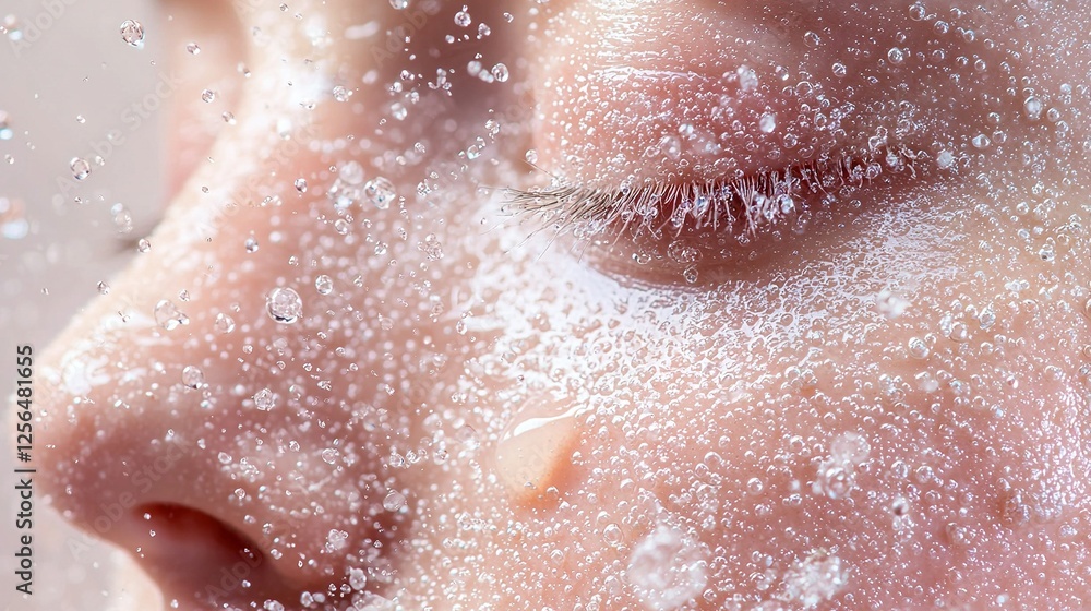 Fototapeta premium A close-up of a woman's face with water bubbles behind her