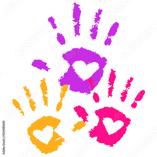 Colorful Crayon Hand Prints with Heart Love Kids Children Vector Illustration Art