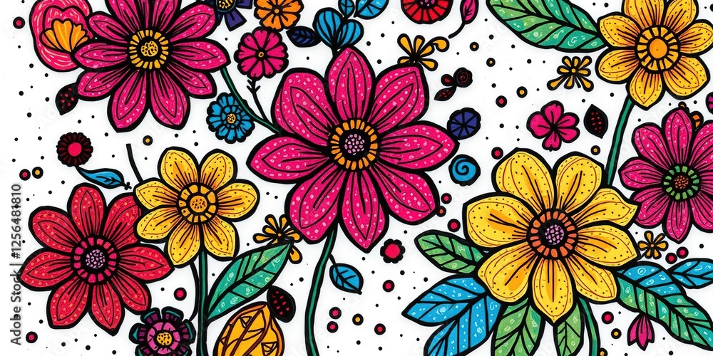 Psychedelic Floral Doodle on Textured Canvas Psychedelic Floral Doodle on Textured Canvas