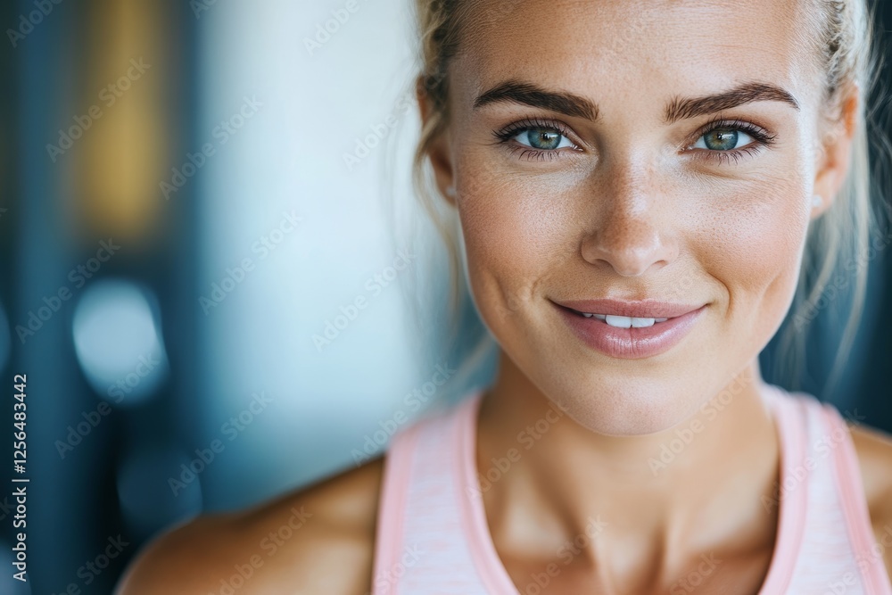 Naklejka premium Confident young caucasian female smiling in fitness setting