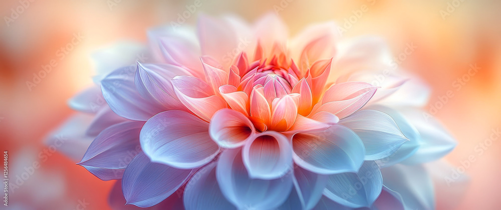 Obraz premium A close up of a flower with a blue and pink hue. The flower is surrounded by a blurry background