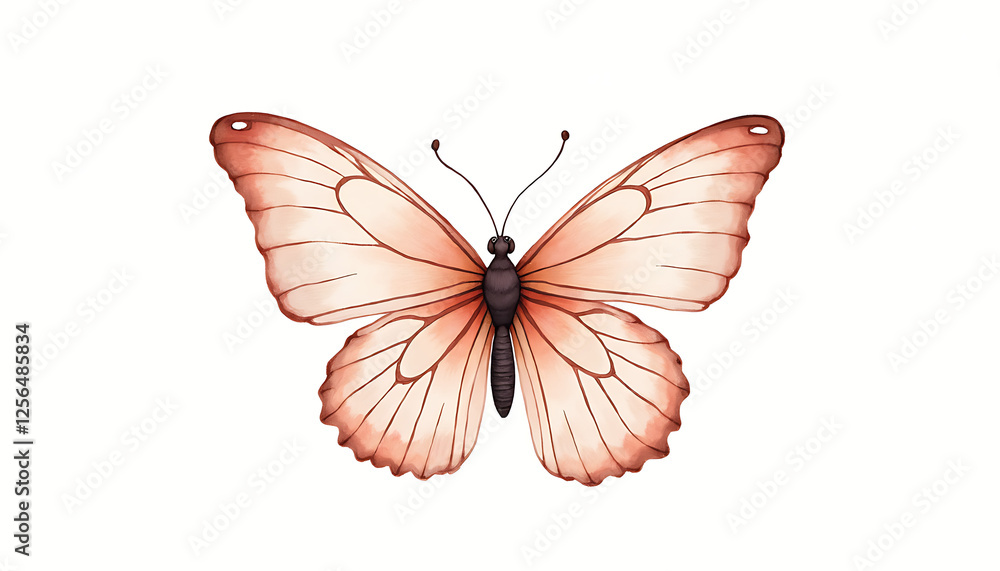 Fototapeta premium Butterfly illustration with delicate wings on white background