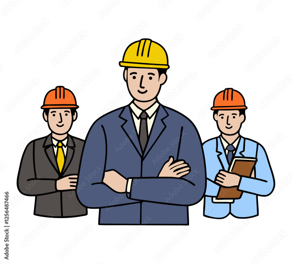 Team of engineer professionals in helmets Team of engineer professionals in helmets