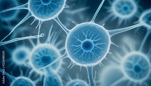 Blue cells in microscope