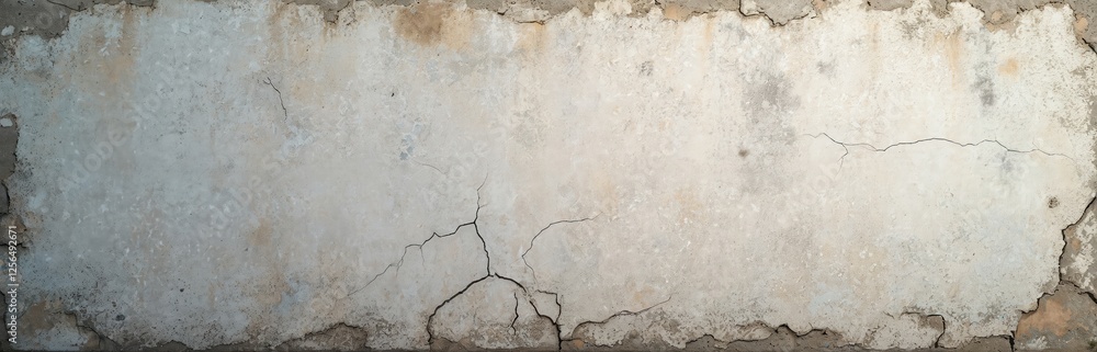 Obraz premium Close-up aged concrete wall texture with cracks and weathered surface. Peeling paint details, grunge, rustic decay, distressed shabby backdrop for urban, industrial design projects.