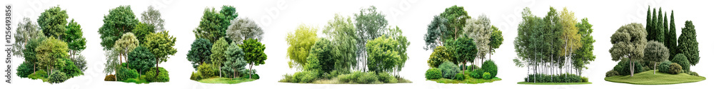 Fototapeta premium PNG Lush green trees collection, element set on transparent background