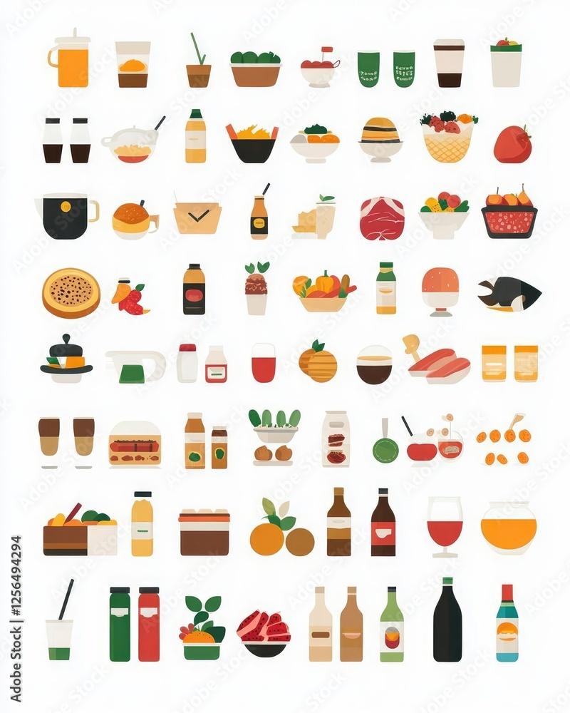 Comprehensive Set of Thin Line Food Icons Featuring Global Cuisine Comprehensive Set of Thin Line Food Icons Featuring Global Cuisine