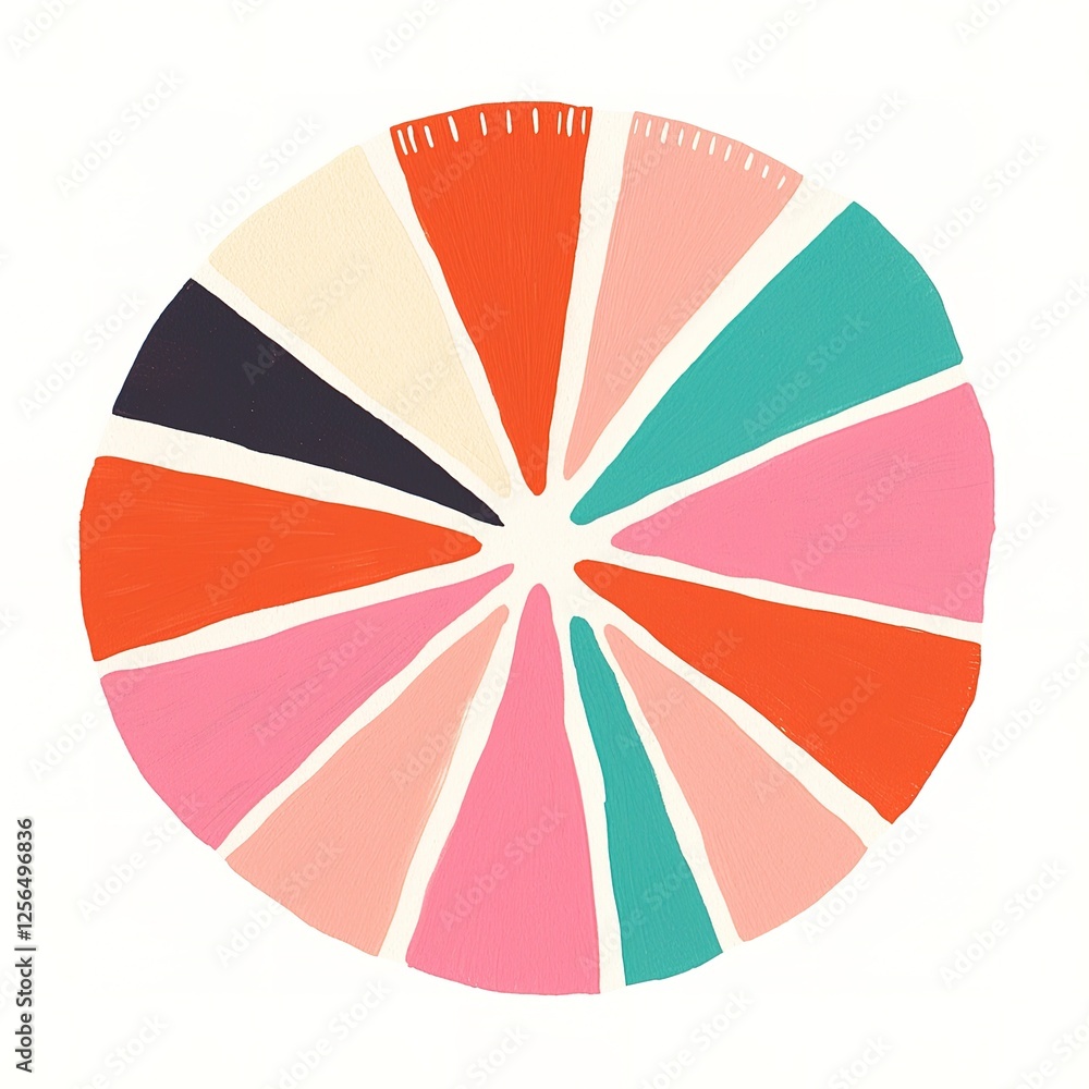 Fototapeta premium A colorful circular design divided into triangular segments, showcasing a vibrant palette of colors, ideal for creative and artistic themes.