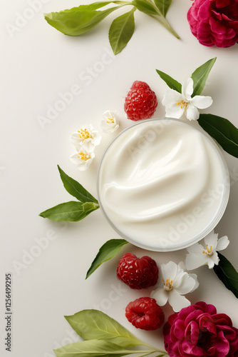 Natural Skincare Cream With Flowers And Berries photo