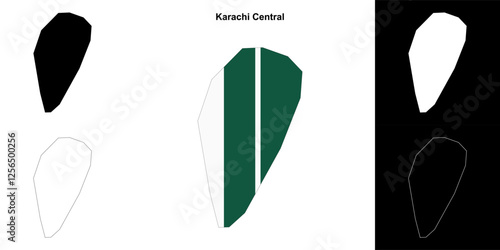 Karachi Central blank outline map set