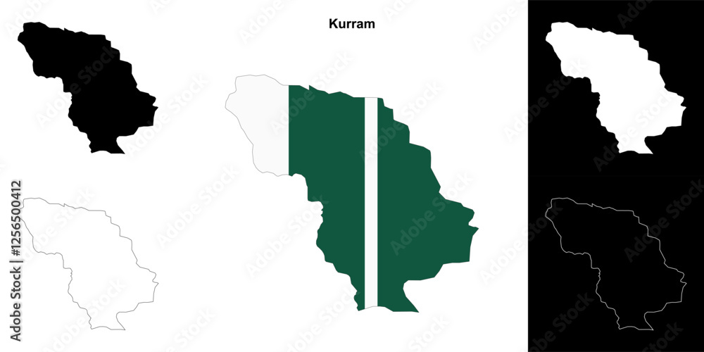 Fototapeta premium Kurram blank outline map set