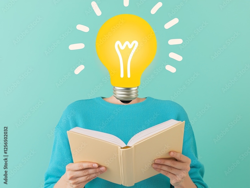 Illuminated Preparation - Minimal Lightbulb Glow Above Figure with Book Symbolizing Education and Readiness Illuminated Preparation - Minimal Lightbulb Glow Above Figure with Book Symbolizing Education and Readiness