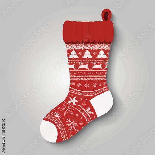 Fancy Christmas stocking with a 3D pattern, featuring a realistic and festive design. Perfect for winter holidays, traditional decorations, and Christmas gifts.