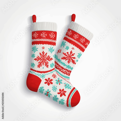 Fancy Christmas stocking with a 3D pattern, featuring a realistic and festive design. Perfect for winter holidays, traditional decorations, and Christmas gifts.