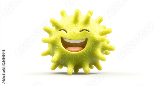 Cartoon papillomavirus cell vector icon, cute virus, bacteria or germ character with funny face. Smiling pathogen microbe monster with closed eyes, yellow stars on green body isolated sign