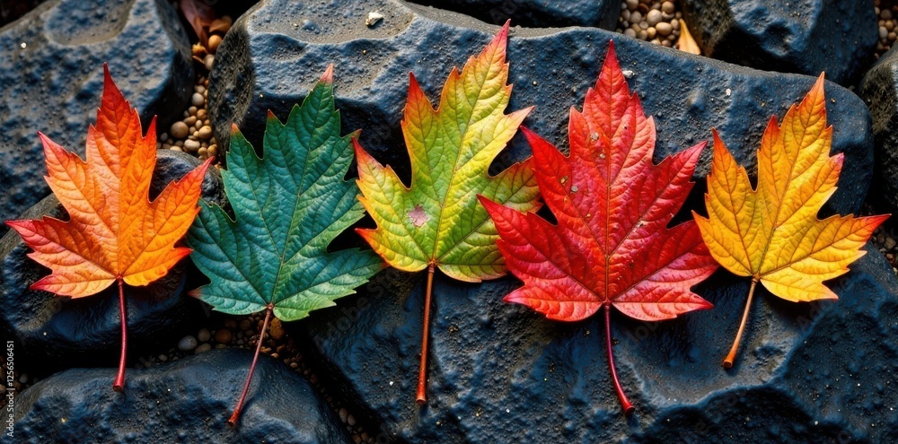 A collection of unusual, colorful leaves on a rocky surface, , unique plants A collection of unusual, colorful leaves on a rocky surface, , unique plants
