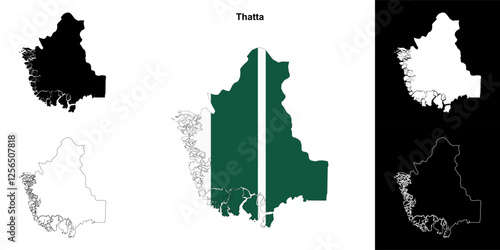 Thatta blank outline map set