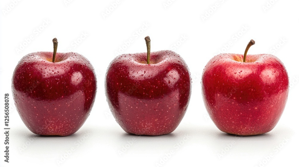 Three Red Apples Arranged in a Row Against a White Background Three Red Apples Arranged in a Row Against a White Background