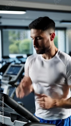 Wallpaper Mural Young man running on a treadmill in the gym, focused on his workout, surrounded by fitness equipment in a modern and well-lit training space Torontodigital.ca