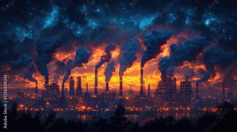 Industrial Sunset Pollution: A Nightmarish Cityscape Industrial Sunset Pollution: A Nightmarish Cityscape