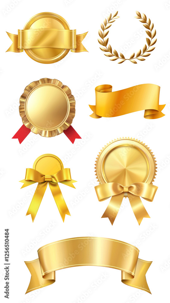 PNG Elegant gold award ribbons collection, element set on transparent background PNG Elegant gold award ribbons collection, element set on transparent background