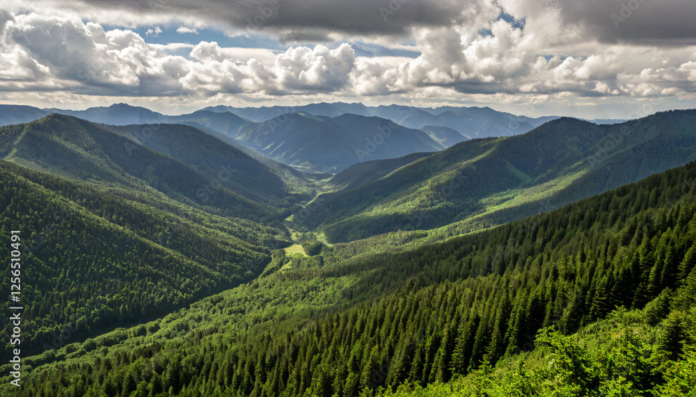 Naklejka premium Le paysage montagneux verdoyant